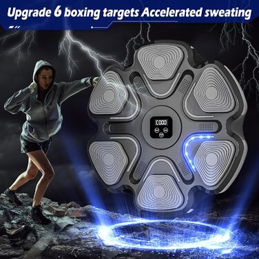 Музична боксерська машина MaxEarn для дорослих та дітей з LED-підсвіткою, Bluetooth, 9 режимів швидкості та лічильник ударів, у комплекті боксерські рукавички