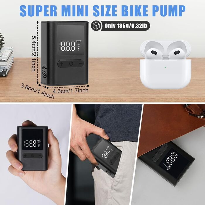 Електрична міні велосипедна помпа Flintronic 100PSI з LCD-манометром, акумулятор 500mAh, USB Type-C зарядка