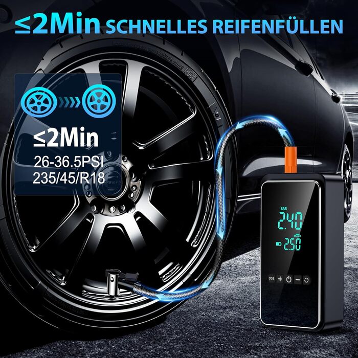 Електричний насос-компресор 150PSI, портативний акумуляторний 12В 6000мАг, USB-C, велосипедний, цифровий LED-дисплей, ліхтар