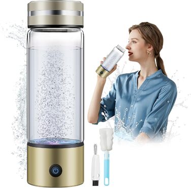 Воднева пляшка для води 420 мл, золота, SPE PEM технологія, SGS сертифікат, 4000PPB, подвійна концентрація, очищення за 3 хвилини