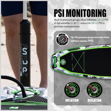 Надувний SUP Борд FunWater 10' Tarnserie: Комплект для веслування, з насосом, веслом та аксесуарами. Підходить для початківців та сімей