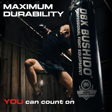 Боксерський мішок DBX BUSHIDO SPORT 130 см, 60 кг, наповнений гумовою крихтою, чорний — для боксу, кікбоксингу та тренувань