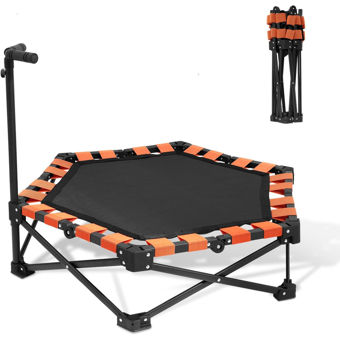 Міні-трамплін складний, вантажопідйомність 150 кг, портативний тренажер-відскочистий трамплін з регульованою ручкою з піни 41/42/45 дюймів, для дорослих та дітей, чорний/оранжевий