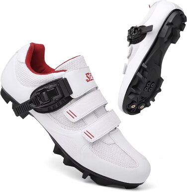 Велосипедні черевики Mountain для чоловіків та жінок, MTB, SPD, для гірського велосипеда з пряжкою, зелені (43 EU, C білий/червоний)