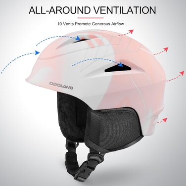 Шолом для лижного спорту та сноуборду Odoland з маскою, регульований розмір, захист вух, для чоловіків, жінок та підлітків (M (57-59 см), яскраво-рожевий)