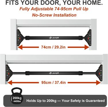 Кімнатна турнік для дверей Klimmzugstange, 74-95 см, для домашніх тренувань, з м'якими ручками