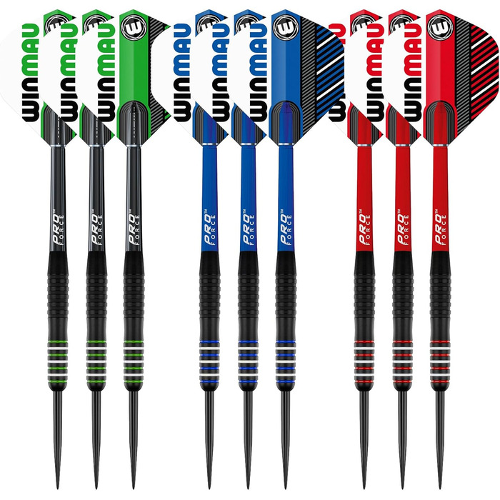 WINMAU Rookie набір латунних дротиків з крилами, стрижнями та ексклюзивною брошурою, синій, червоний, зелений