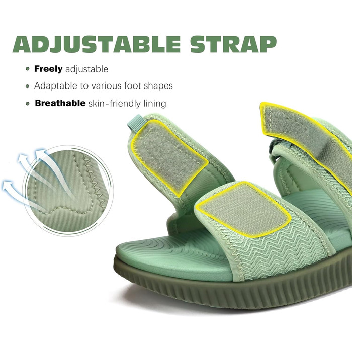 Спортивні сандалі KuaiLu жіночі з м'якою устілкою, ортопедичні для підтримки підошви, зелені, розмір 41 EU
