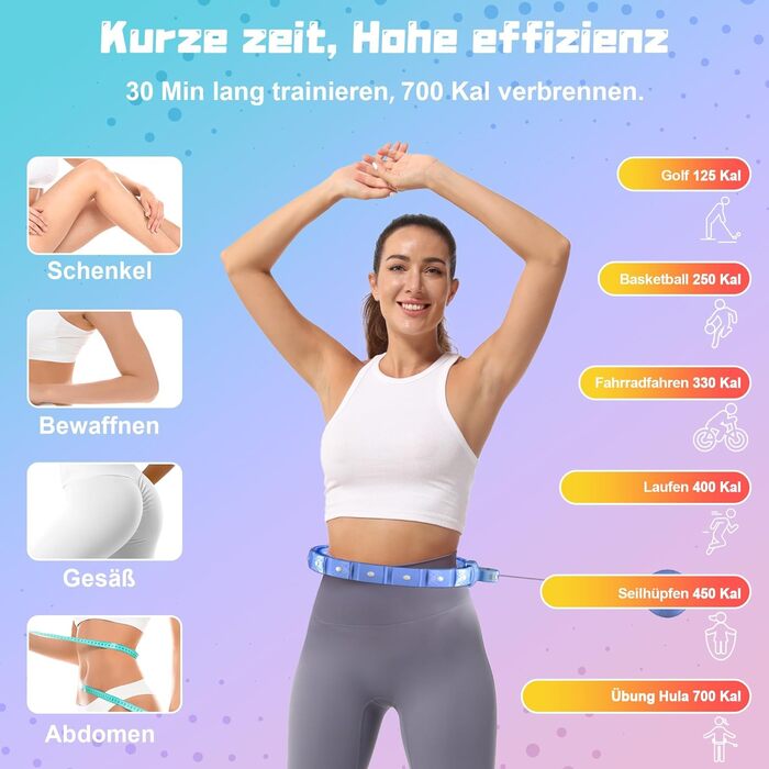 Розумний обважнений хулахуп Cozylady для дорослих і початківців, фітнес-обруч Infinity з м'ячем, безшумний, для схуднення, 124 см, синій