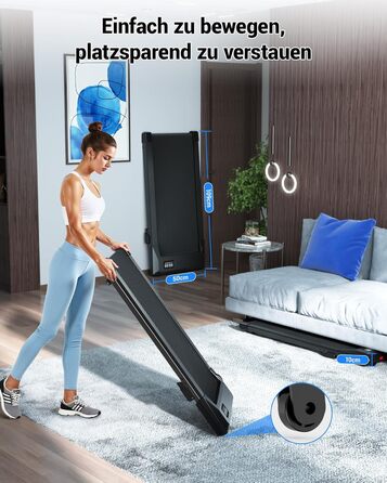 Бігова доріжка DeerRun Walking Pad під стіл з ухилом 6%, для дому та офісу, компактна, з додатком, пультом та LED-дисплеєм, до 136 кг, чорна глянцева