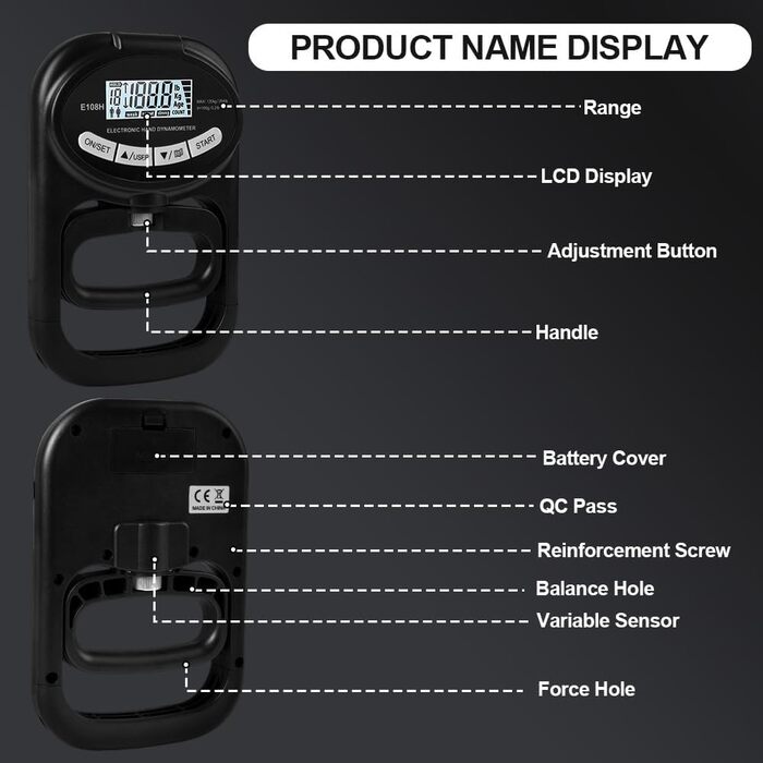 Електронний динамометр для вимірювання сили хвата, 120 кг, з USB-кабелем
