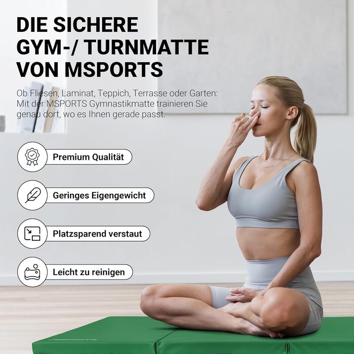 Гімнастичний мат MSPORTS Turnmatte Premium складаний м'який килимок для спорту та дітей, зелений (190 x 80 x 5 см)