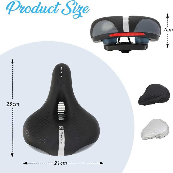 Комфортне велосипедне сідло BWBIKE з широким сидінням та пам'яті-ефектом, водонепроникний чохол з екошкіри, універсальне, срібного кольору