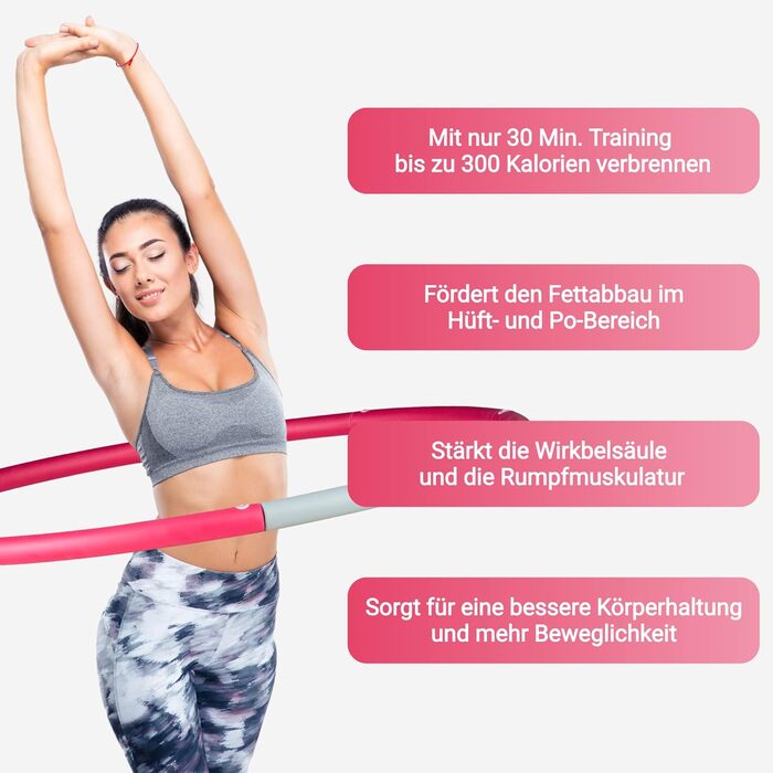 Обруч хулахуп Fitleap для фітнесу та масажу, 8 секцій, знімний, для дорослих та дітей (Рожевий)