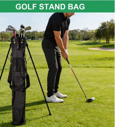Сумка для гольфу на штативі, чорна. З регульованими ременями, двома кишенями. Легка, для чоловіків та жінок, для тренувань, коротких полів та курсів.