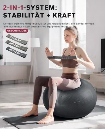 Гімнастичний м'яч HAPBEAR (55/65/75 см) – фітбол для фітнесу, йоги, офісу, анти-burst, з масажними попками, чорний