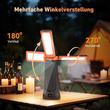 Портативна LED кемпінгова лампа 15000mAh з телескопічним штативом, 5500LM, IP65, вологостійка, для кемпінгу, подорожей, бастіону, намету, з підсвічуванням (Помаранчевий)