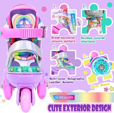 Дитячі ролики Kinder Einhorn для дівчаток, 3-6 років, з підсвічуванням, регульовані, 4 колеса, для початківців, фіолетові