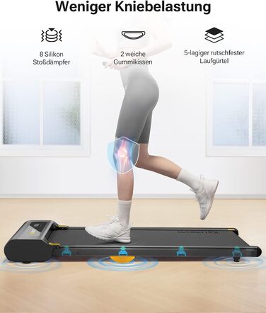 Біговий доріжка з додатком, Smart Walking Pad з подвійною амортизацією, ультратонкий біговий стіл з великою зоною бігу для дому/офісу, max 120 кг з пультом керування та LED-дисплеєм [SpaceWalk Lite] Чорний - без додатку