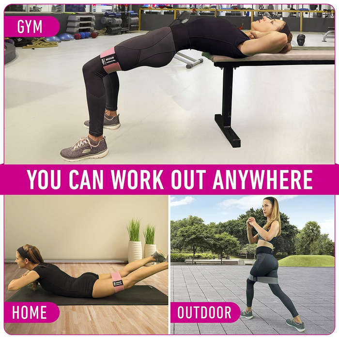 Набір еластичних гумок для фітнесу ASD 4: для м'язів сідниць, стегон та ніг. Набір з 4 гумок для жінок та чоловіків