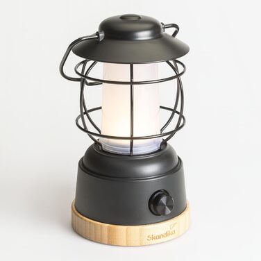 LED-лампа Skandika Kiruna Jord | Ретро кемпінгова лампа з Powerbank, регульована яскравість, бездротова, USB, тепле та холодне біле світло, сталеве підстав'я, 200 годин роботи | Настільна та підвісна лампа