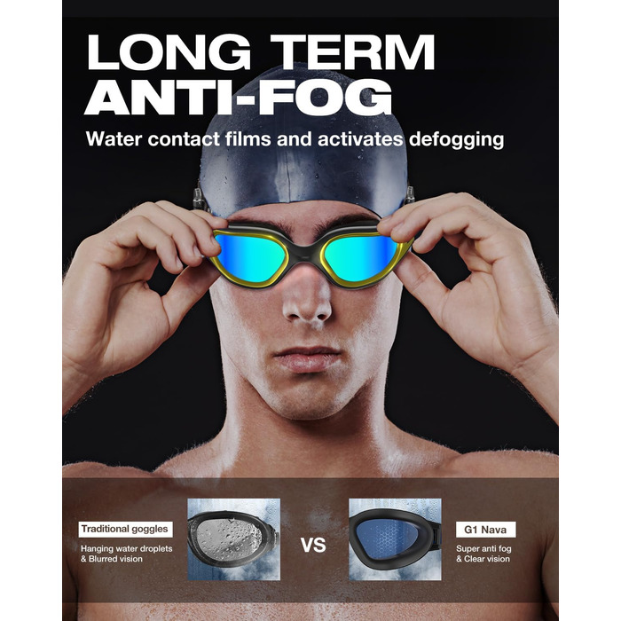 Окуляри для плавання ZIONOR G1 NAVA Anti-Fog (Чорно-Золоті) - Професійні, 100% UV-захист, для дорослих
