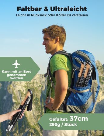 Трекінгові палки Gysrevi з алюмінію 7075, регульовані 110-130 см, з корковою ручкою та 4 парами гумових насадок для походів і скандинавської ходьби