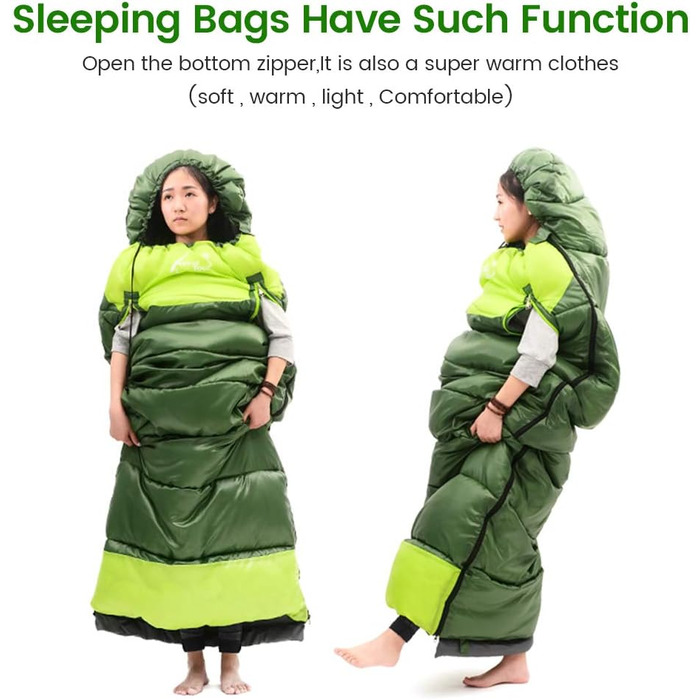 Сплячий мішок-одеяло, трансформований, -10°C до 20°C, дихаючий, з'єдний, ультралегкий для відпочинку, кемпінгу, походів, альпінізму (ліва блискавка, армійський зелений)