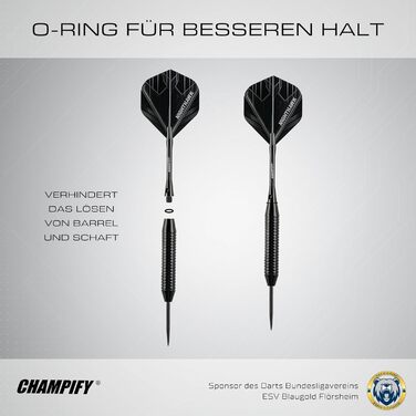 Набір дротиків сталевих 23g 'Nighthawk' з аксесуарами: 3 дротики, 6 стержнів, пір'я. Чорні дротики для гри в дартс