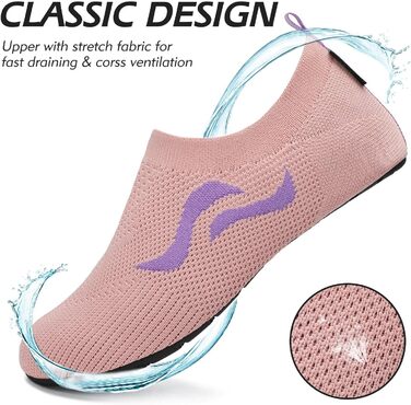 Чоботи для плавання SAGUARO Unisex: чоловічі та жіночі, швидковисихаючі, для відпочинку на природі, 37-47 EU (42/43 EU, Рожевий)