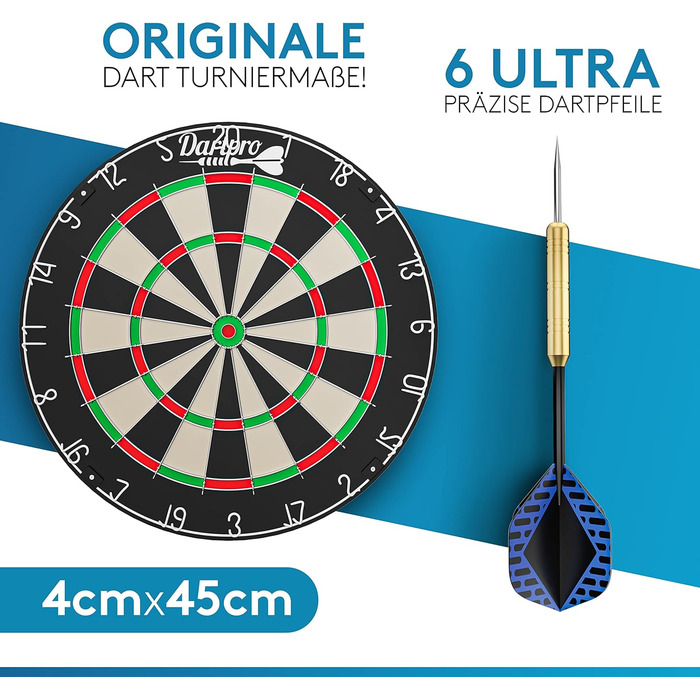 Професійний дартс DartPro DAS ORIGINAL з дротиками - сталевий дартс із сизалю преміум-класу, комплект з монтажним набором та 6 дротиками в подарунок