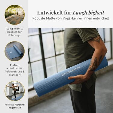 Килимок для йоги Lotuscrafts, нековзкий, 183x61x0,5 см, легкий, фітнес-мат для гімнастики та спорту, гіпоалергенний, без шкідливих речовин