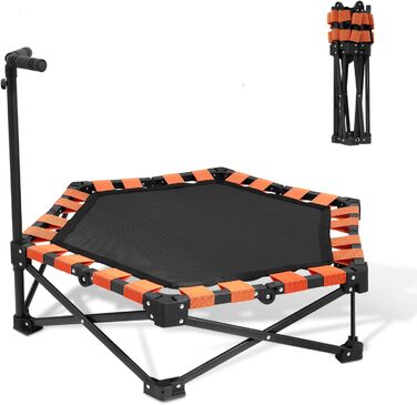 Міні-трамплін складний, вантажопідйомність 150 кг, портативний тренажер-відскочистий трамплін з регульованою ручкою з піни 41/42/45 дюймів, для дорослих та дітей, чорний/оранжевий
