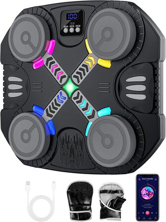 Дитяча боксерська машина з підсвіткою та музикою, Bluetooth, 5 швидкостей, 2 режими тренування, LED, чорна