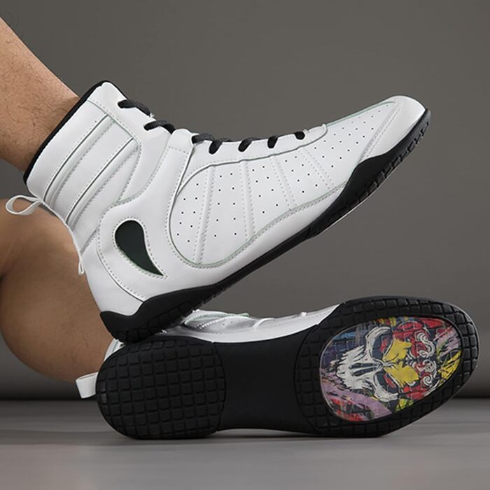 Жіночі боксерські черевики, хай-топ, тренувальні, для боротьби, шкіряні, білі. Ідеальні для фітнесу та занять боротьбою. Розмір 38 EU