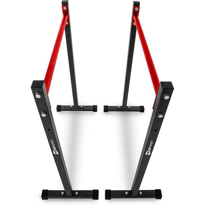 HOP SPORT Турнік для віджимань Dip Stange - надійна та регульована стійка для віджимань до 140 кг - тренажер для силових тренувань + неопренові рукавички в комплекті, чорний