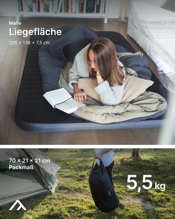 Надувний килимок Qeedo Cloudmat Premium - для кемпінгу, подорожей та гостей (Dark Navy, Double XL)