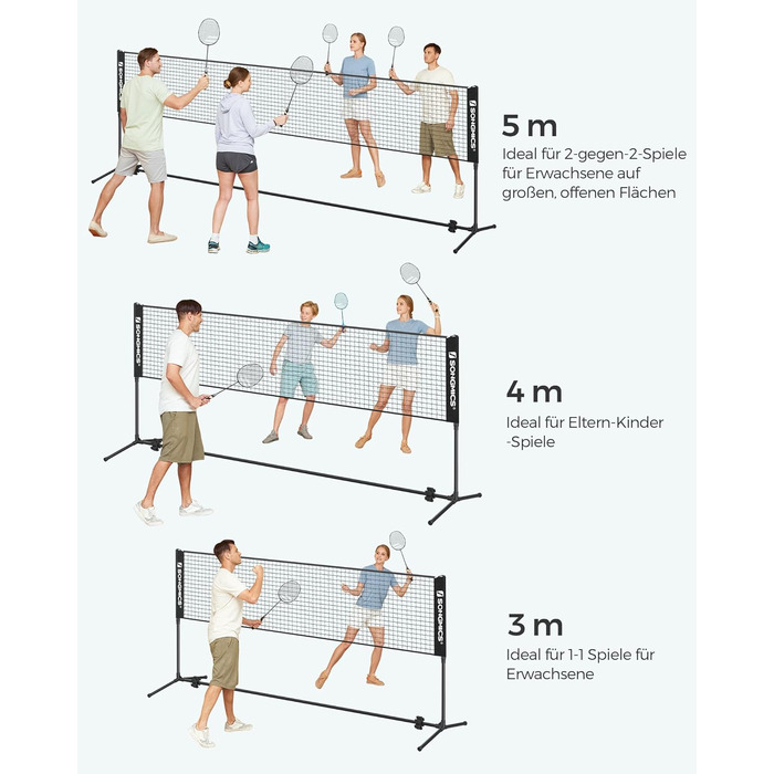 SONGMICS М'язова сітка для бадмінтону та волейболу, регульована висота, 4 м, чорна