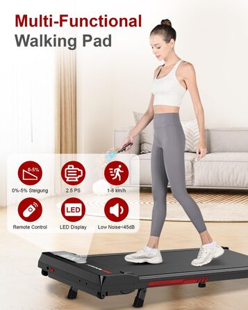 Walking Pad для дому HomeFitnessCode: електричний біговий килимок з нахилом, 1-8 км/год, чорно-червоний