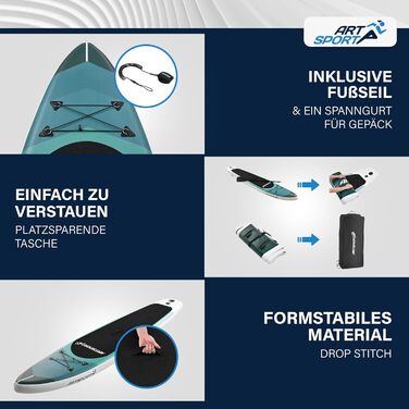 Набір для SUP-бордингу ArtSport Stand Up Paddle Board надувний 320 см, до 150 кг: з поводком, насосом, веслом, сумкою та аксесуарами - блакитно-смугастий