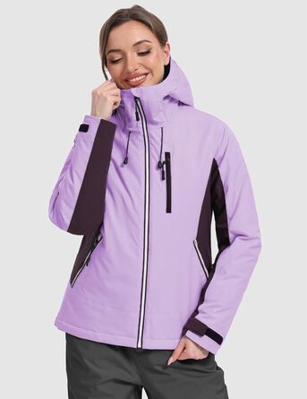Жіноча лижна куртка GEMYSE: водонепроникна, вітронепроникна, тепла з капюшоном (Eislila/Morgengrau-Lila)