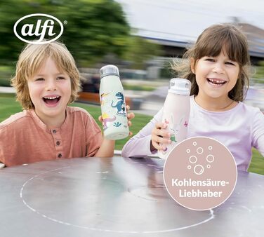 Дитяча термобутилка alfi KIDS ISO 350 мл, рожевий Балерина Зайчик, нержавіюча сталь, герметична, з кришкою, зберігає тепло 12 годин, холод 24 години, підходить для газованих напоїв, BPA-free