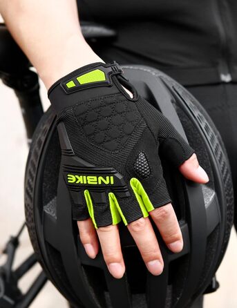 Велосипедні рукавички Inbike напівпальцеві літні, дихаючі з TPR накладками на пальці та Eva Pad, нековзкі, MTB рукавички для чоловіків та жінок MH020 L, чорний/зелений