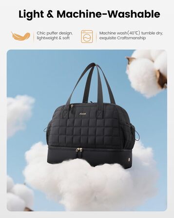 Сумка-валіза LOVEVOOK для жінок, 35L: легка дорожня сумка-шопер, спортивна сумка з відділенням для взуття та мокрих речей, ручна поклажа для подорожей, чорна