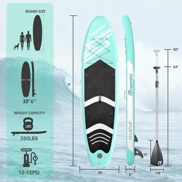 SUP дошка надувна FBSPORT 15 см, комплект з алюмінієвим веслом та насосом, зелена