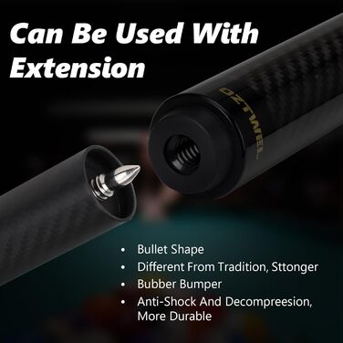 Професійний кий для більярду з карбону, 12.4 мм, 8-шарова вершина, низька відсікання, для дорослих, з професійним конусом, 3/8 x 8, чорний