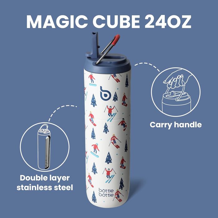 Термос пляшка BOTTLE BOTTLE 680 мл з трубочкою, кришкою та ручкою для спорту, подорожей, фітнесу, нержавіюча сталь, двошарова, герметична (для лижного спорту)