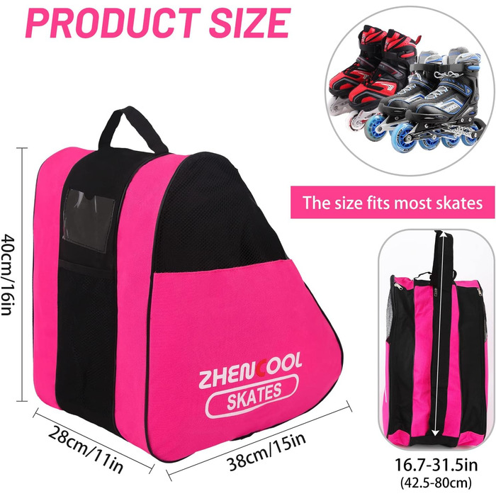 Сумка для роликових ковзанів та ковзанів, рожева: для дорослих та дітей, з регульованими ременями