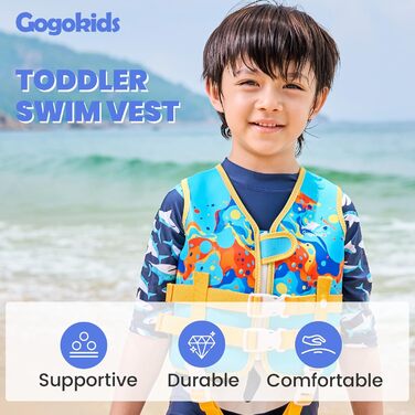 Дитяча жилетка для плавання Gogokids Neopren – для дітей 1-9 років, 13-30 кг (Світло-блакитна, L)
