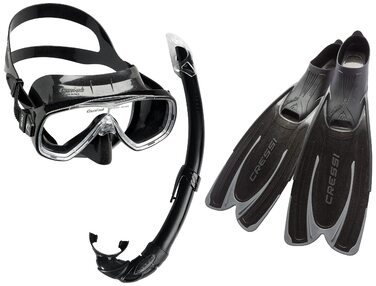 Ласти Cressi Agua Unisex для дайвінгу, снорклінгу та плавання, чорні, 43/44 + Маска, трубка та ласти Cressi Onda Mare (комплект)